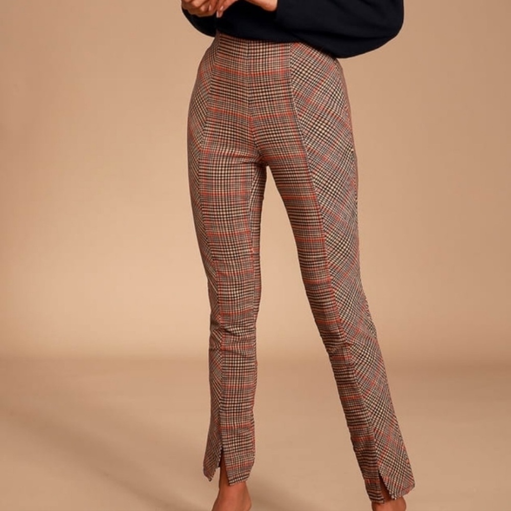 Free People Flyin High Plaid Split Hem Pant Size 6